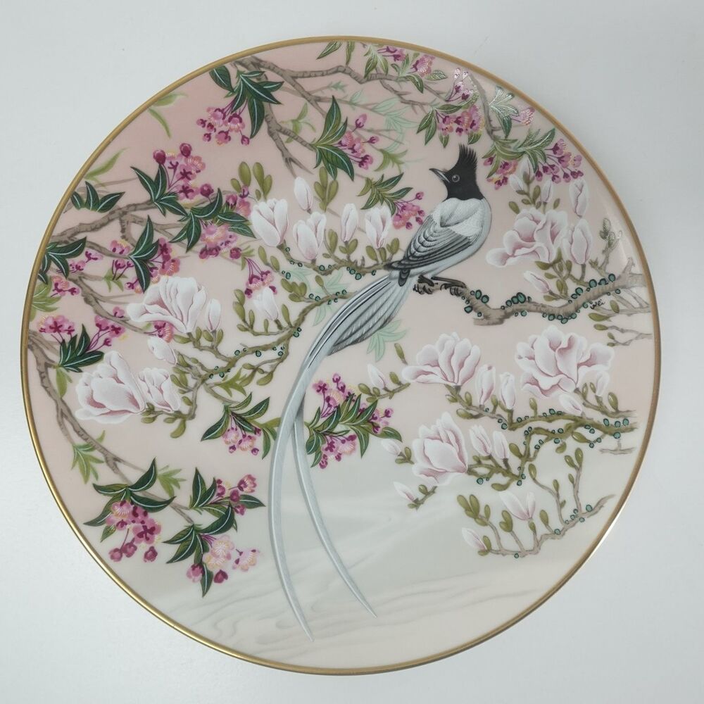 Franklin Porcelain Flower & Bird Rain Water by Zeng Zhao 7.5 in Porcelain Gold